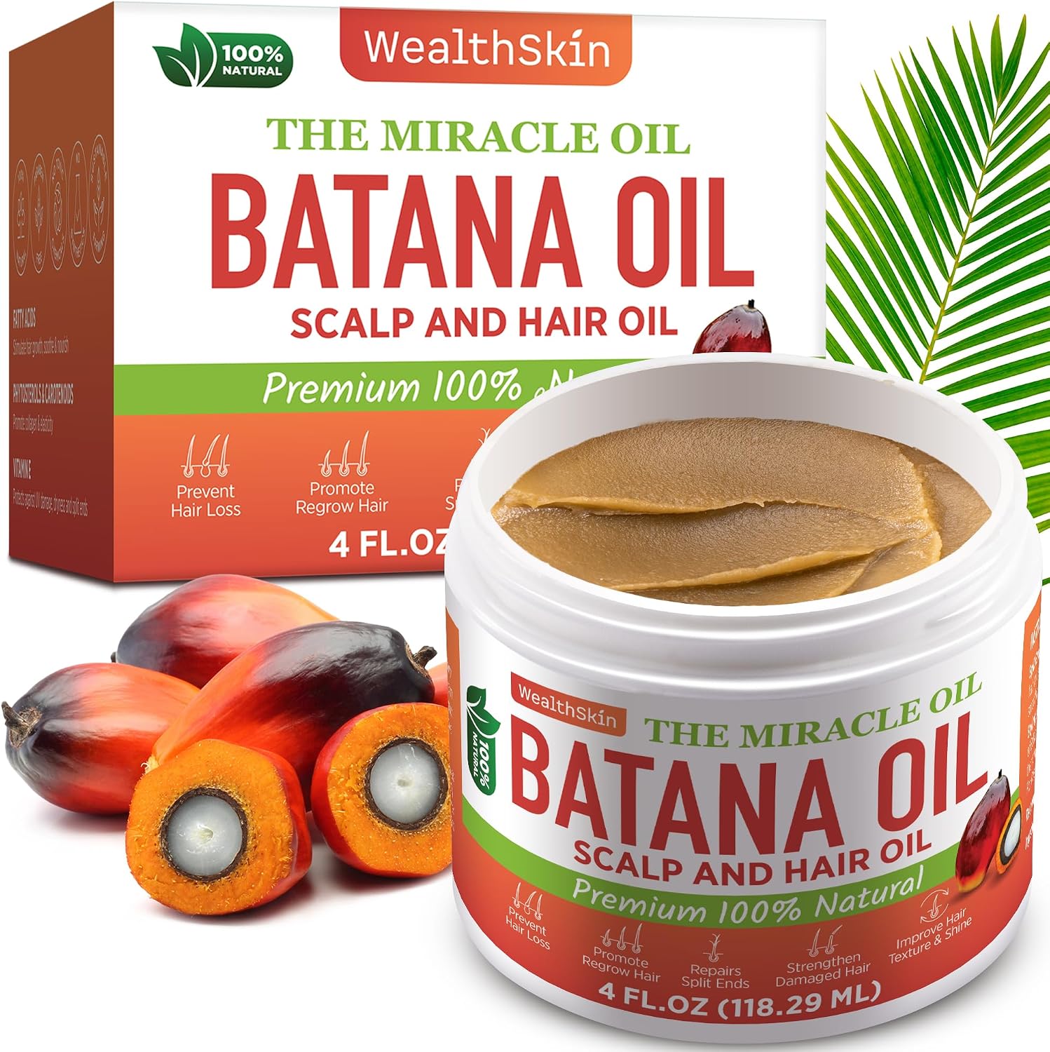 Wealthskin Raw Batana Oil for Hair Growth 100 Pure & Organic from Honduras Scalp and Hair Treatment for Healthier, Thicker, Fuller Hair 4oz 118ml