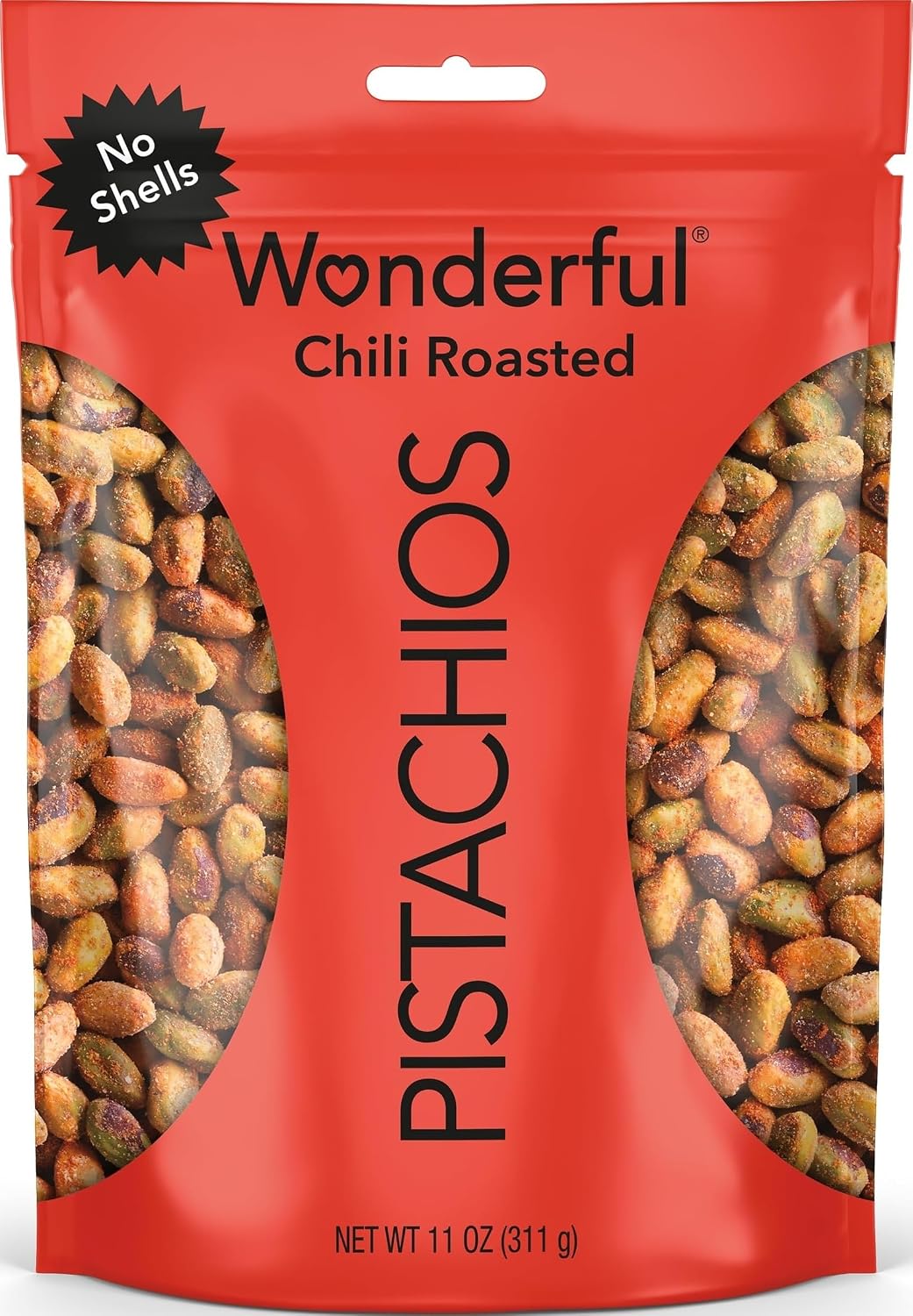 Wonderful Pistachios No Shells, Chili Roasted Nuts, 11 Ounce Resealable Bag, Protein Snacks, Gluten Free College Snacks, Healthy Snacks for Adults