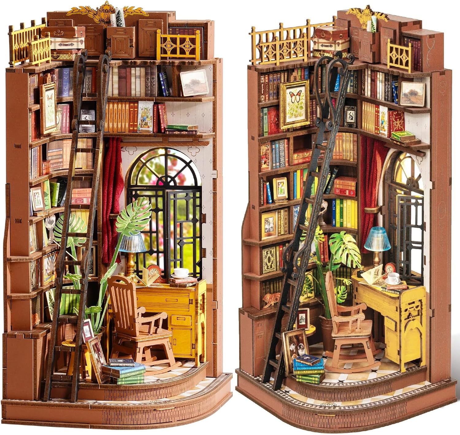 Rolife Silent Corner Study Book Nook Kit for Adults to Build with Lights | Glue-Free DIY Miniature House Kits, 3D Wooden Puzzle, Booknook Library, Dust Cover Bookshelf Decoration, Gift for Crafters