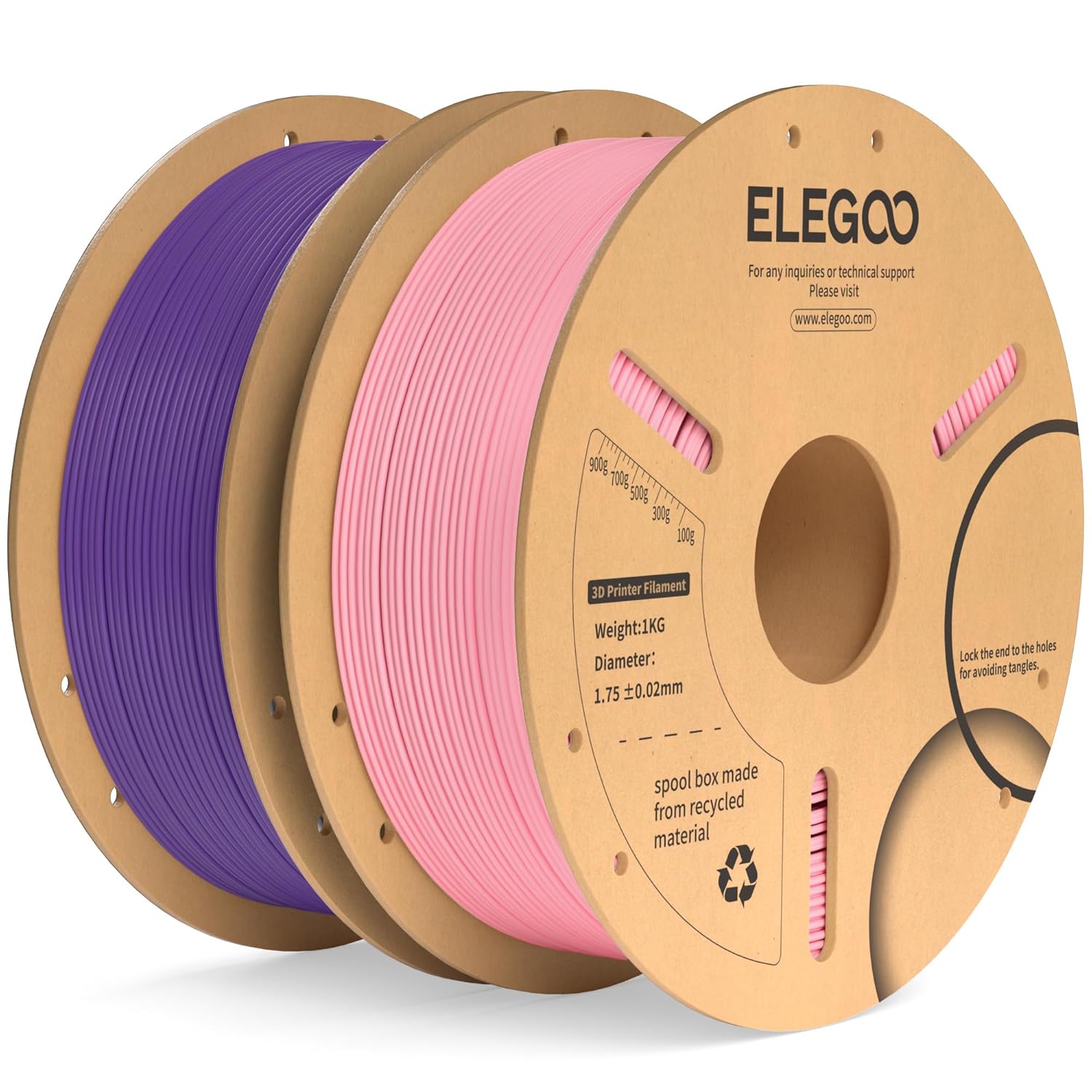 ELEGOO PLA+ Filament 1.75mm Purple & Pink 2KG, PLA Plus Tougher and Stronger 3D Printer Filament, Dimensional Accuracy +/- 0.02mm, 2 Pack 1kg Cardboard Spool(2.2lbs) Fits for Most FDM 3D Printers