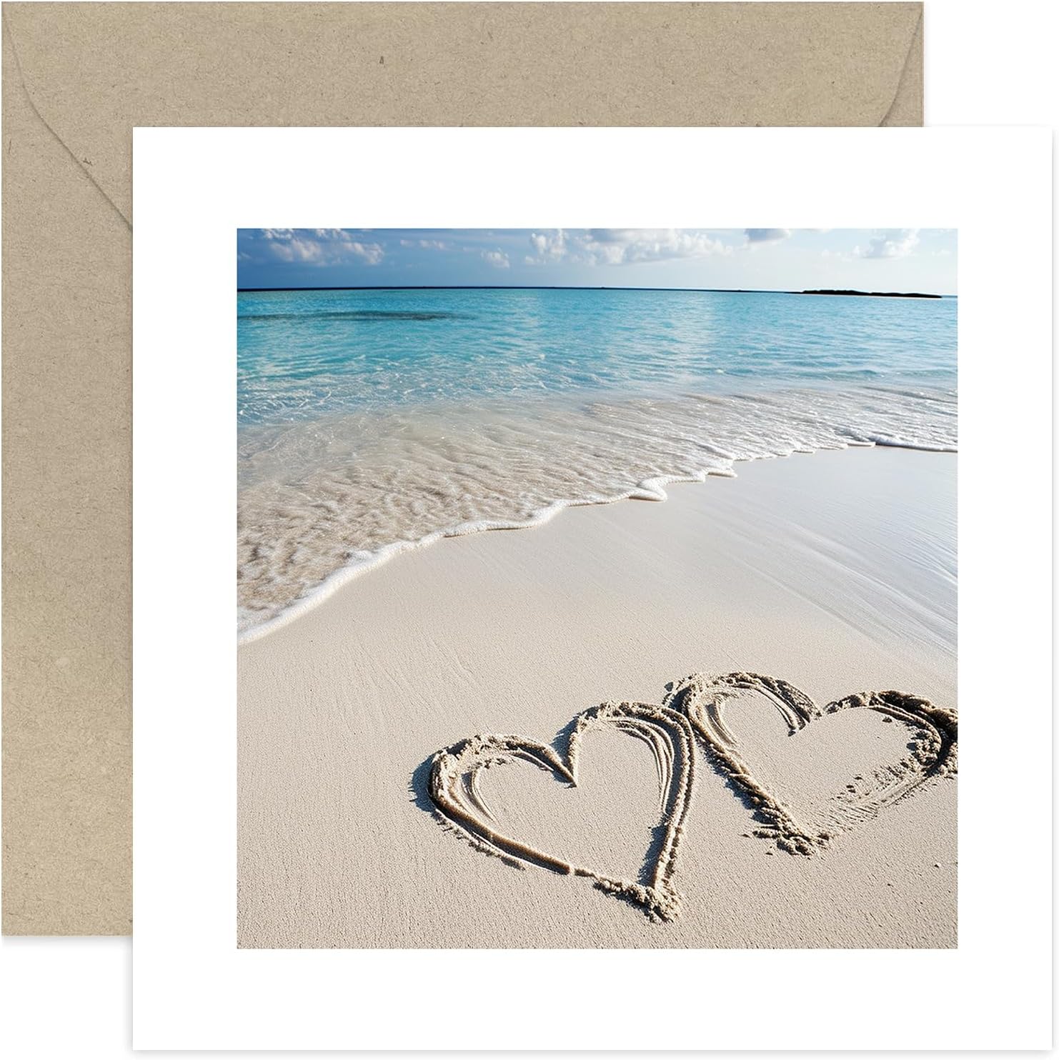 Old English Co. Art Photographic Anniversary Card for Husband or Wife - Beach Sand Love Hearts Romantic Card for Him or Her - Cute Valentine's Day Card for Other Half, Girlfriend, Boyfriend, Spouse