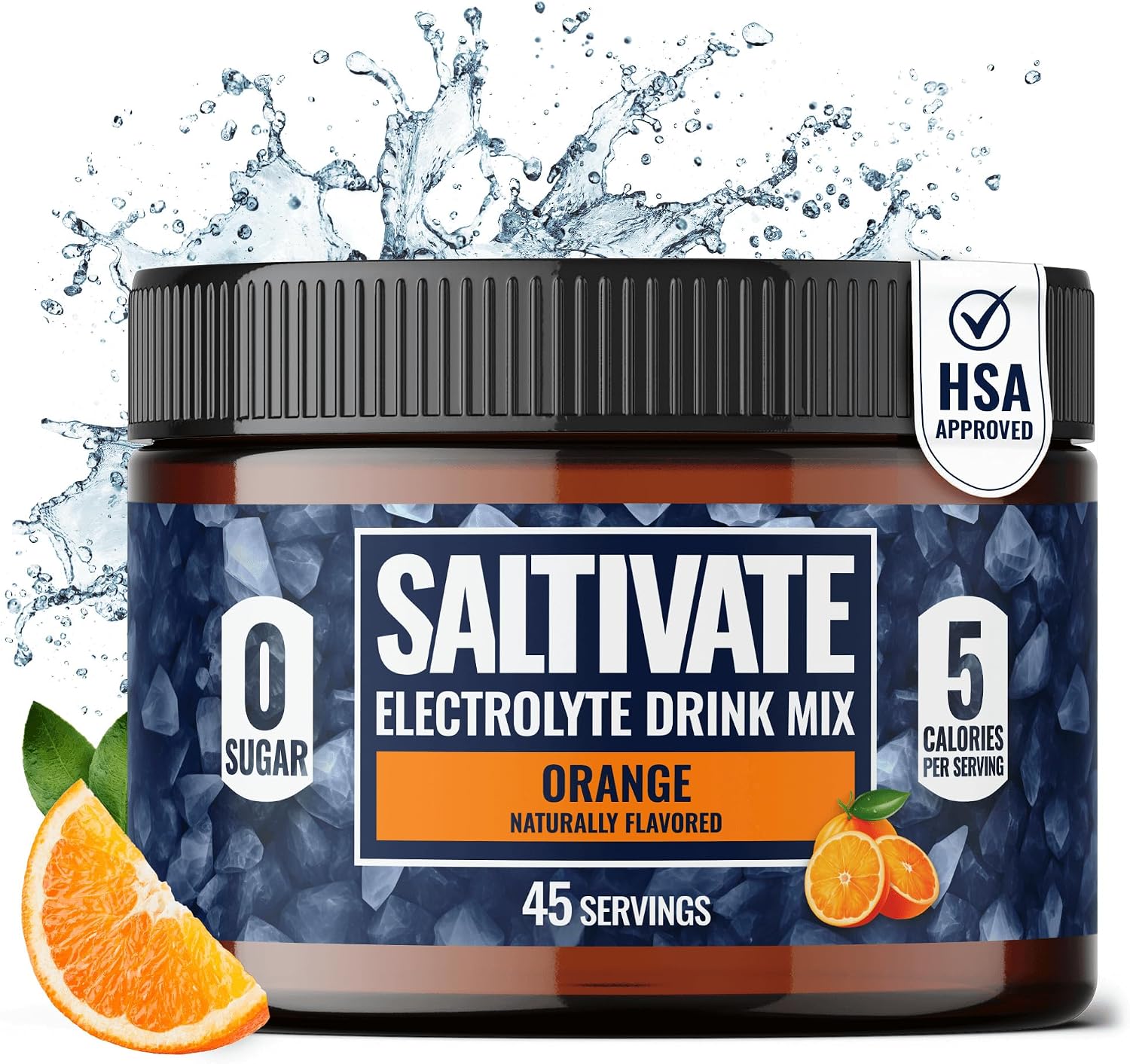 Electrolytes Powder No Sugar Made in USA 45 Servings Orange Electrolyte Powder – Bulk Electrolyte Powder Hydration, High Sodium Electrolyte Powder, Magnesium, Potassium Electrolyte Drinks