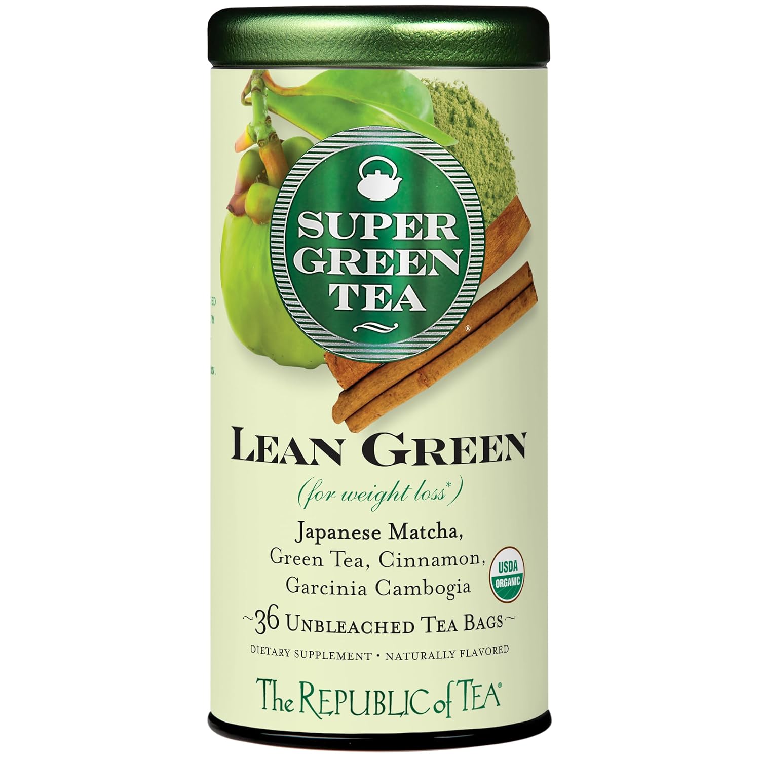 The Republic of Tea Lean Green SuperGreen Tea, Matcha And Garcinia Cambogia Tea Blend (36 Tea Bags)
