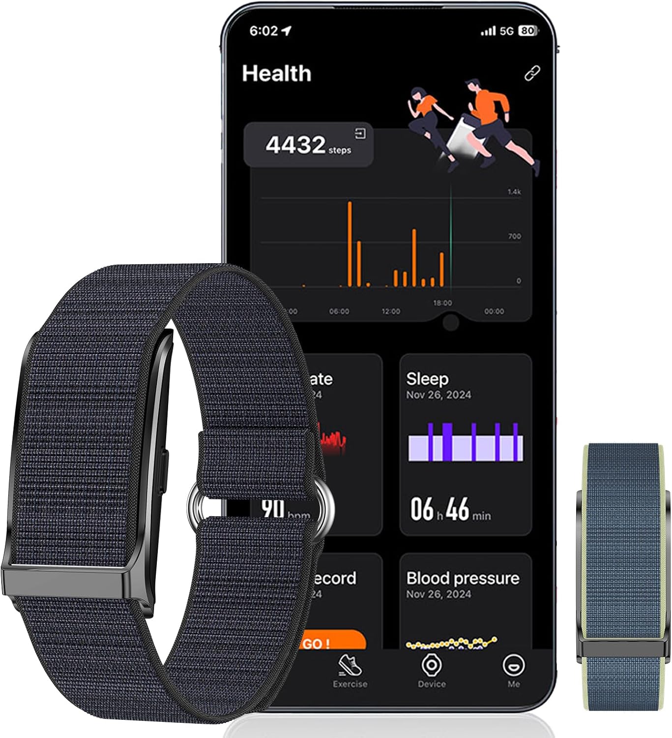 LAXISCREED Screenless Smart Band with Dual Nylon Straps (Black+Blue) – Fitness Tracker, Heart Rate, SpO2, Sleep Monitor, 127 Sports Modes, IP68 Waterproof, Long Battery Life, Unisex