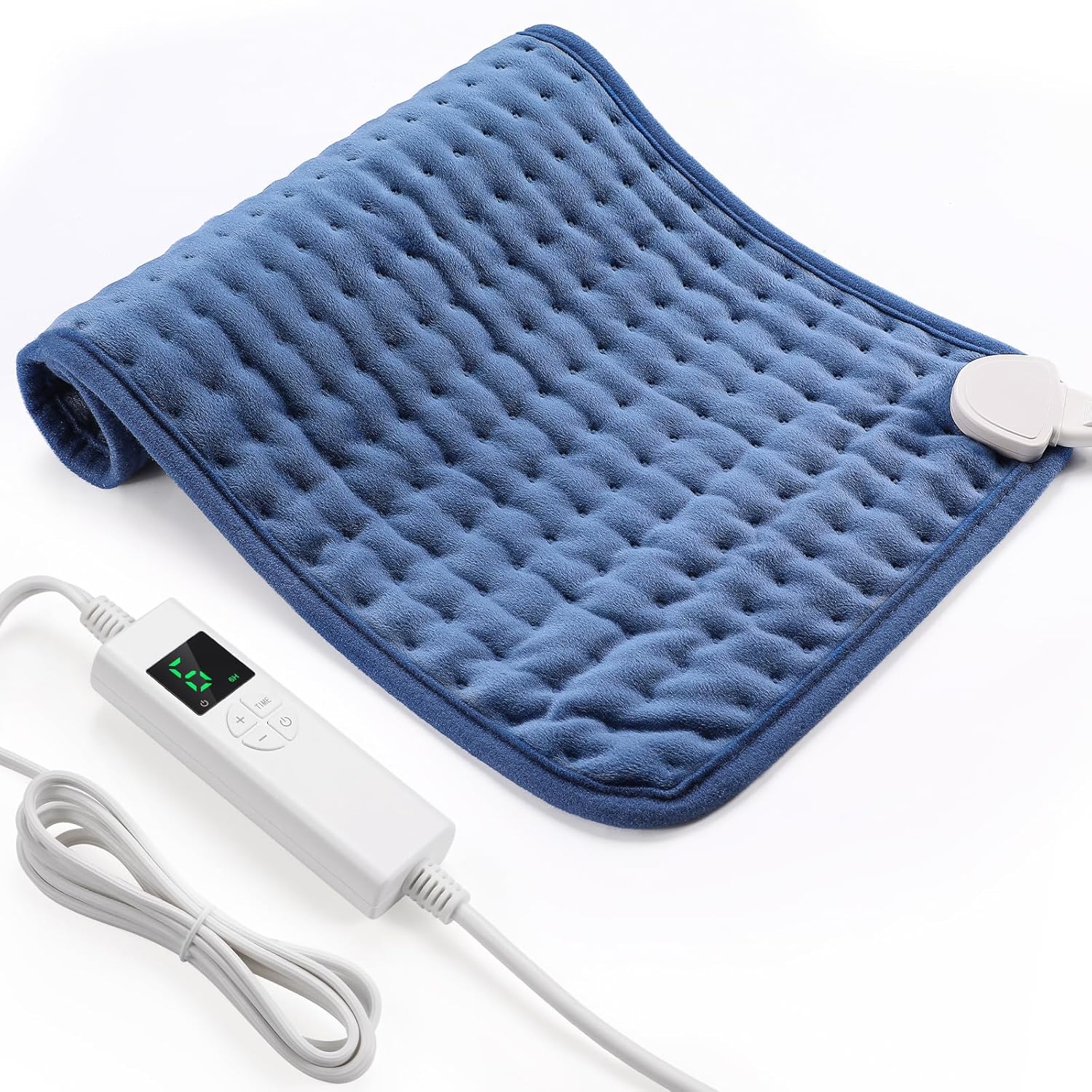 OneAmg Electric Heat Pad for Back Neck Shoulders, Heating Pad with 6 Heat Levels 6H Timer, Fast Heating, Overheat Protection, Soft Polyester Heated Pad Machine Washable 12"x24" Blue