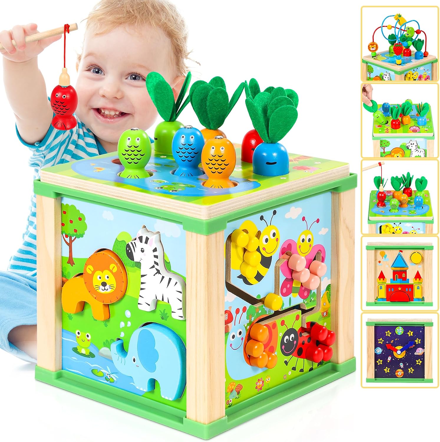 Jojoin Activity Cube Baby Toys - Wooden Toy for 1 2 Year Old Boys Girls - Montessori Activity Table Carrot Toys - Toddler Toy Easter Gifts for Kids 1st Birthday Gifts for Girls Boys