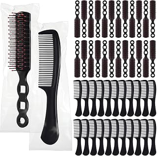 Baderke 48 Pcs Hair Grooming Set: Individually Wrapped Combs and Detangling Brushes for Curly, Thick, Long Hair - Ideal for Women, Kids, Hotels, and Charities (Black)