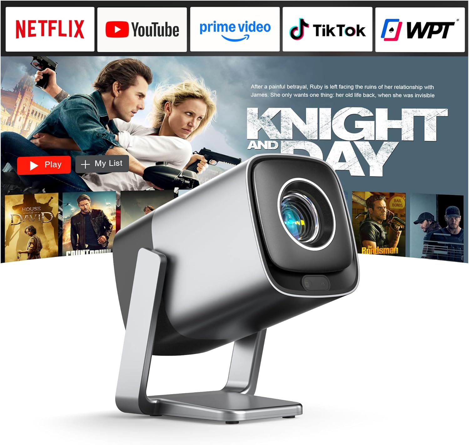 [Compatible with Netflix & TOF Real-time Focus] XuanPad Mini Silver Smart Projector 4K Support, WiFi & Bluetooth, Auto Keystone, 3D Dolby Audio, 210° Adjustable Stand for Home Movie Projector