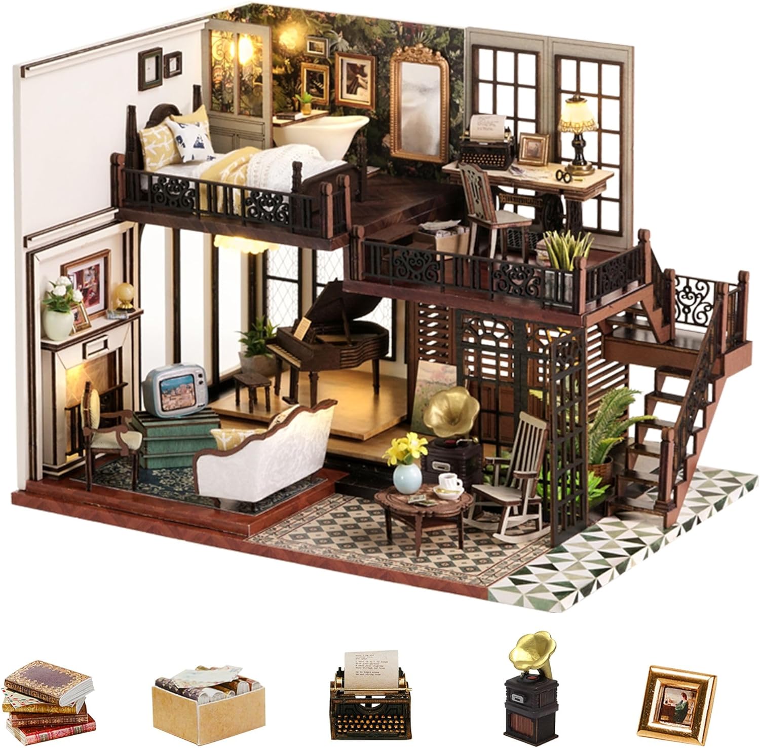 Flever Dollhouse Miniature DIY House Kit Creative Room with Furniture for Romantic Artwork Gift (Time Impression)