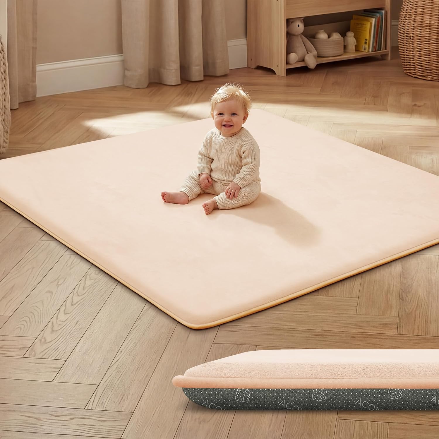 ACOMOPACK Baby Play Mat, 3cm Thick Memory Foam, 127 x 127 cm Non-Slip Soft Plush Activity Mat for Tummy Time & Crawling (Pink)