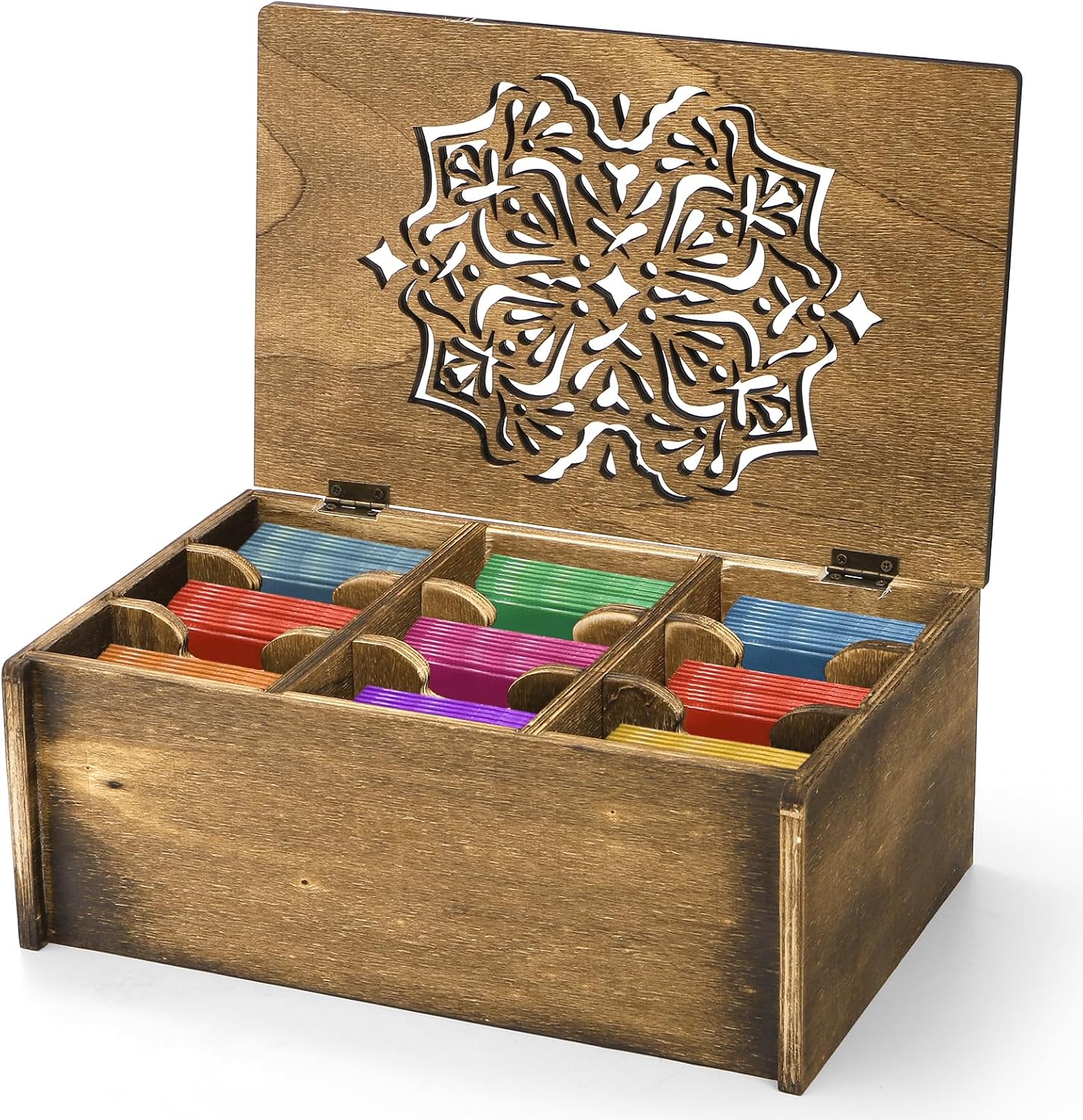 WRINGKIT Tea Bag Organizer Storage Box, Wood, 9 Compartments