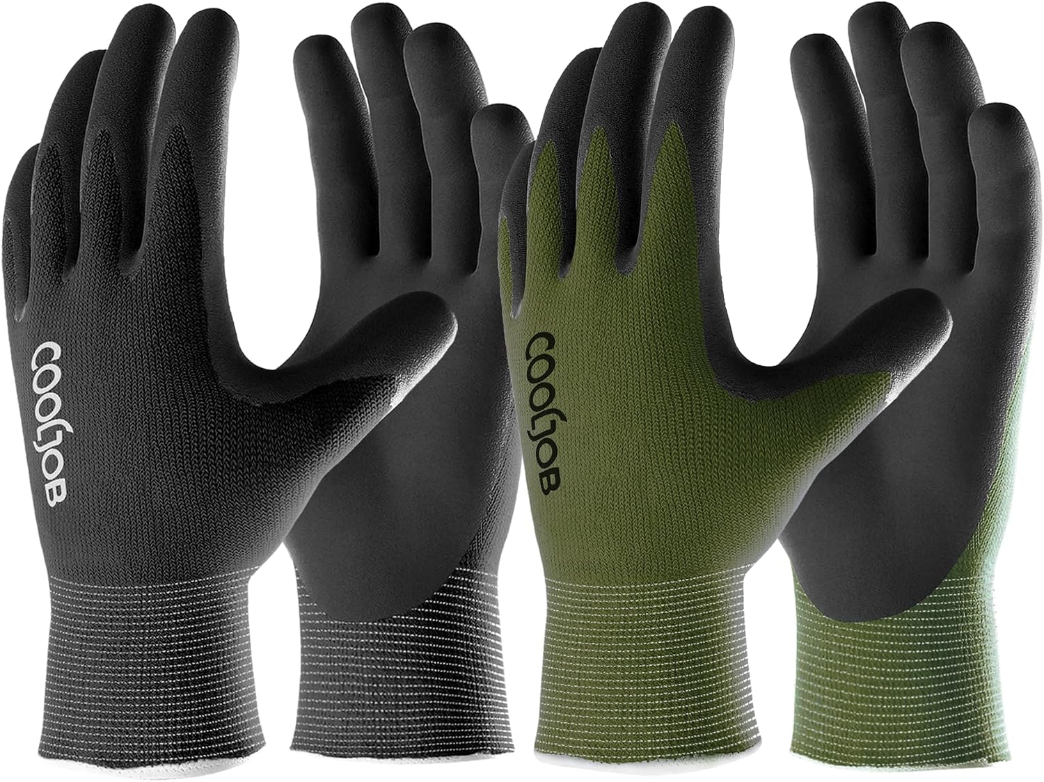 COOLJOB 2 Pairs Gardening Gloves for Men, Breathable Rubber Coated, Large