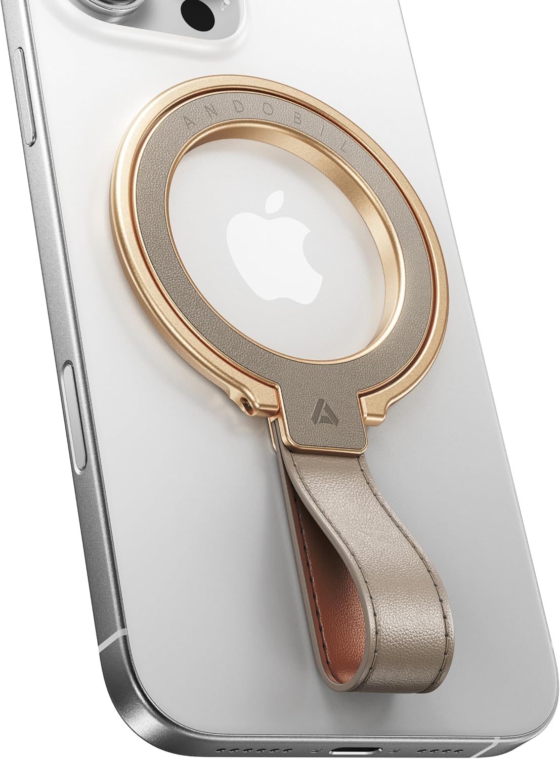 andobil [2025 Premium Leather] Magnetic Phone Grip for MagSafe [Longest Durable] Adjustable Phone Ring Kickstand with Leather Loop Compatible with MagSafe Accessories&iPhone 16 Pro Max/15/14/13,Greige