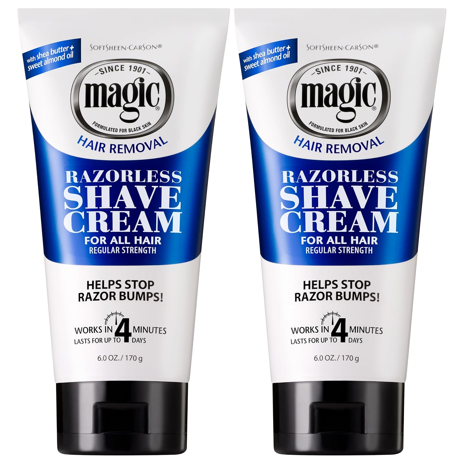 SoftSheen-Carson Magic Razorless Shaving Cream, Depilatory Hair Removal Cream for Body Hair, Regular Strength, Works in 4 Minutes, 2 Count