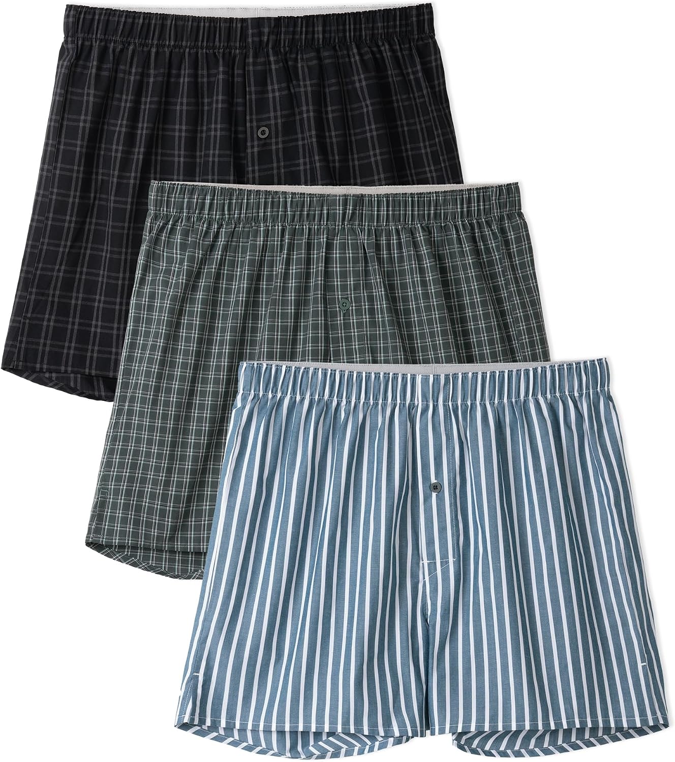DAVID ARCHY Woven Cotton Boxers for Men Classic Men's Underwear Loose Breathable & Comfortable Boxer Shorts 3 or 5 Pack