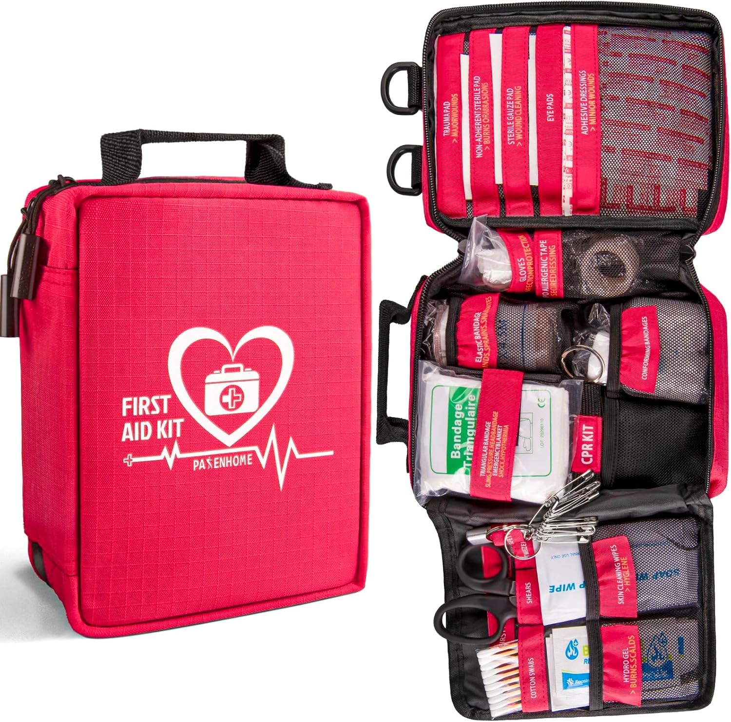 First Aid Kit, Trauma First Aid Kits with Labelled Compartments Molle System, Professional Emergency Kits for Home, Office, Car, Outdoor, Hiking, Travel, Camping