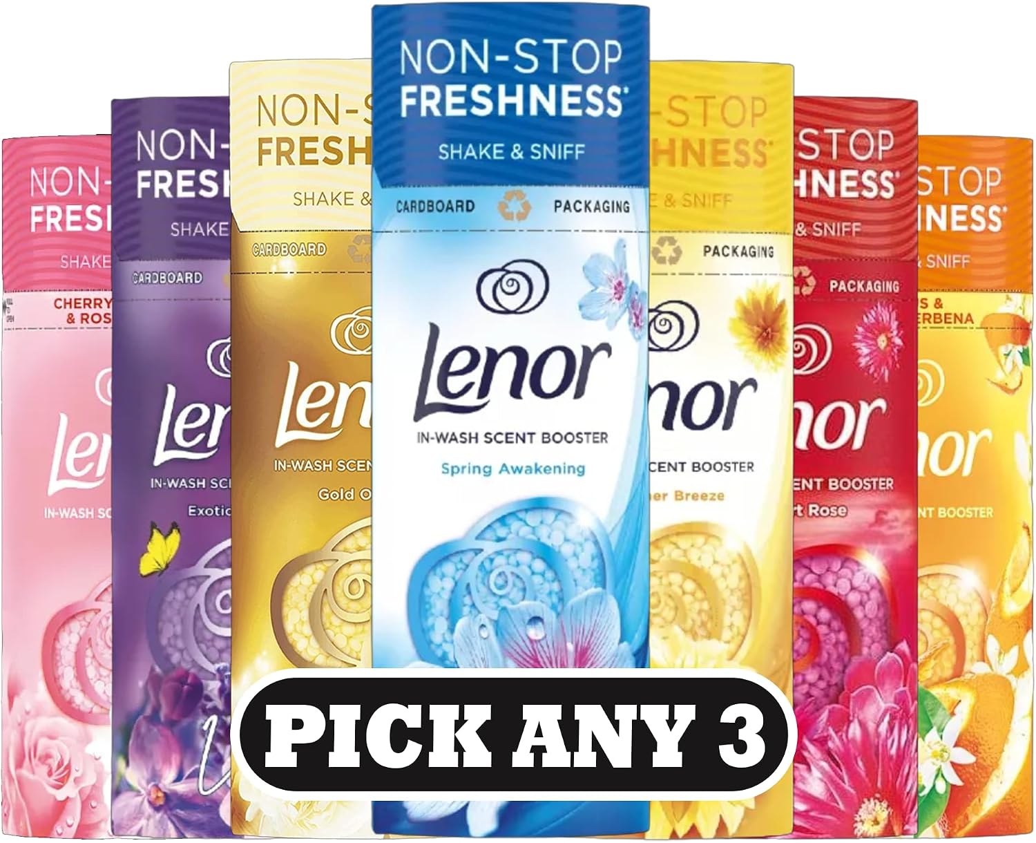 Lenor In-Wash Scent Booster Beads 155g | Mix & Match Any 3 Scents | Non-Stop Freshness | Shake & Sniff Fragrance Boost | 3 x 155g