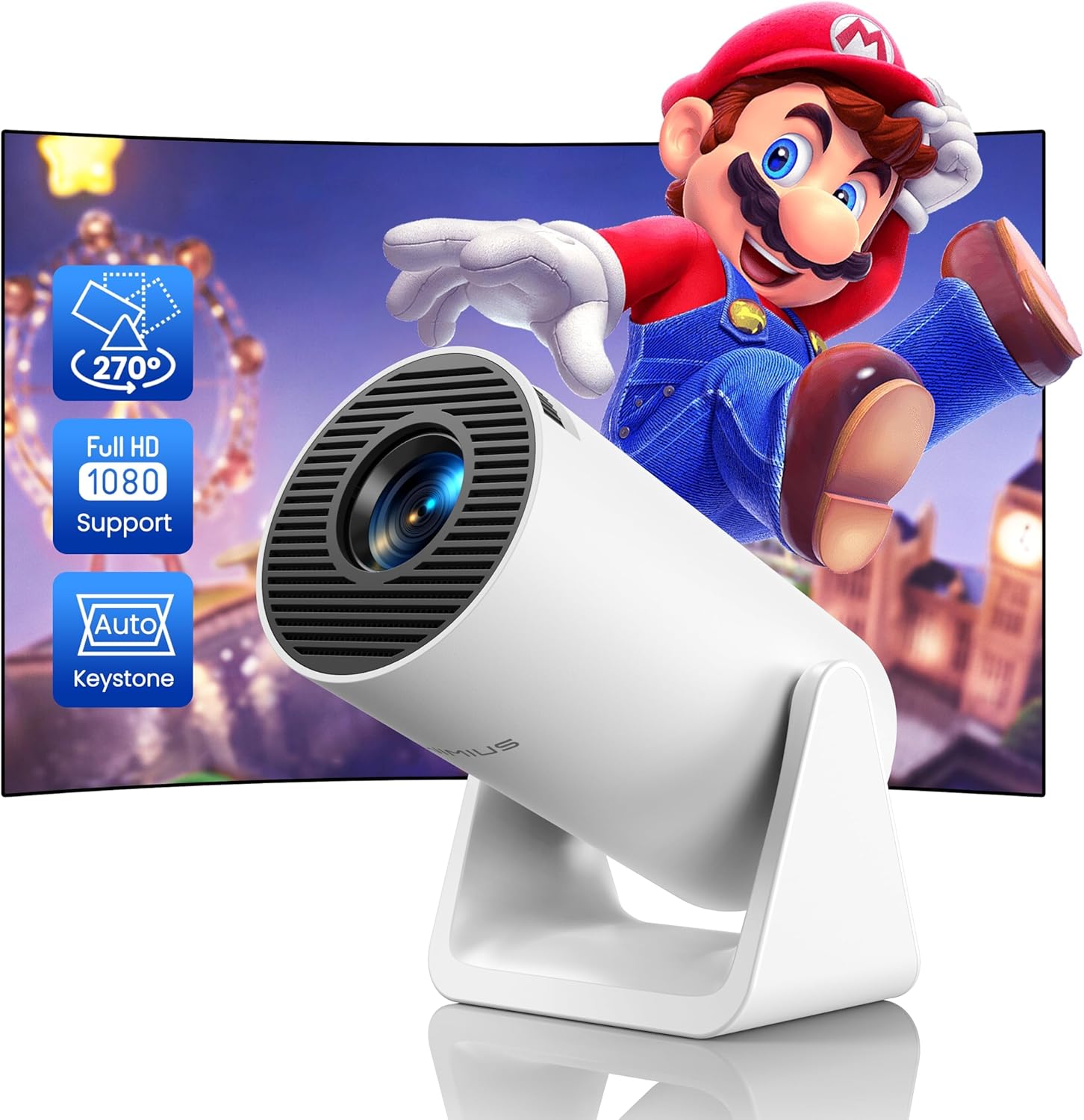 Mini Projector【Auto Keystone & Short Throw】20000 Lumen WiFi Bluetooth Portable Phone Projector 4K Full HD 1080P Supported, WiMiUS 270° Rotatable Outdoor Home Cinema Video Projector for TV Stick/PS5