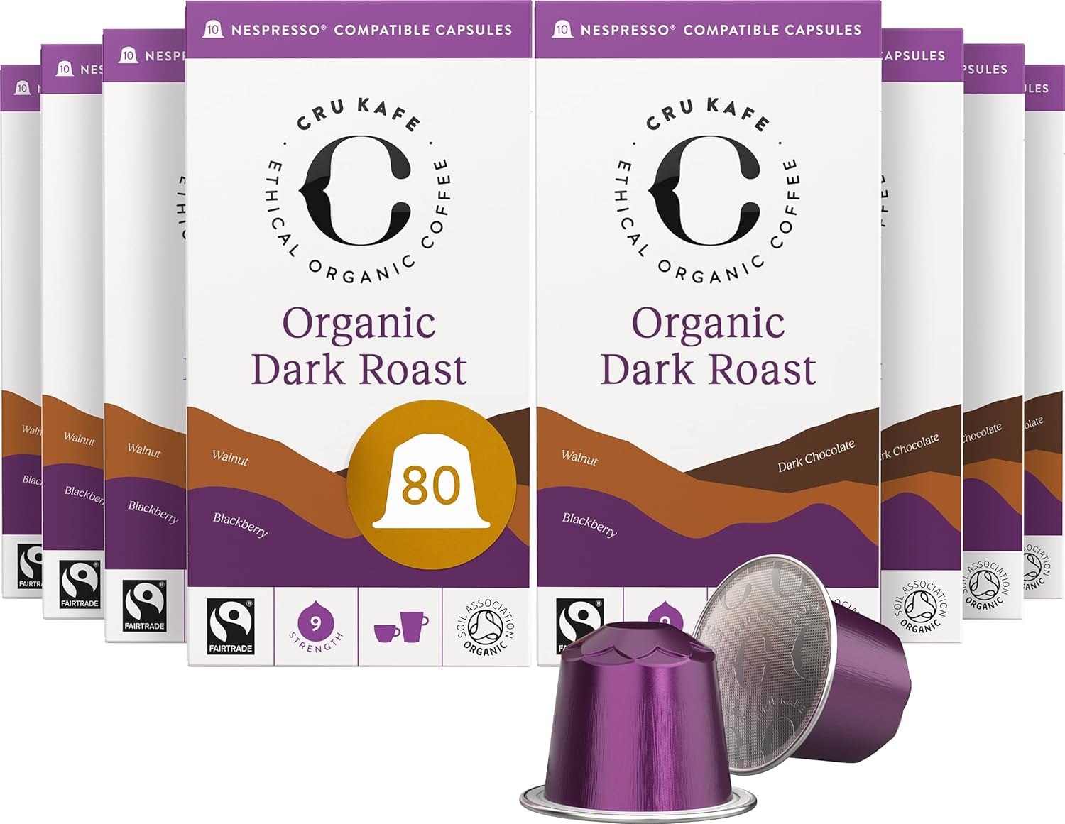 Cru Kafe Organic Bold Dark Roast Arabica Espresso Single-Serve Organic Arabica Coffee Pods (80 Pods) Compatible with Nespresso Original Line