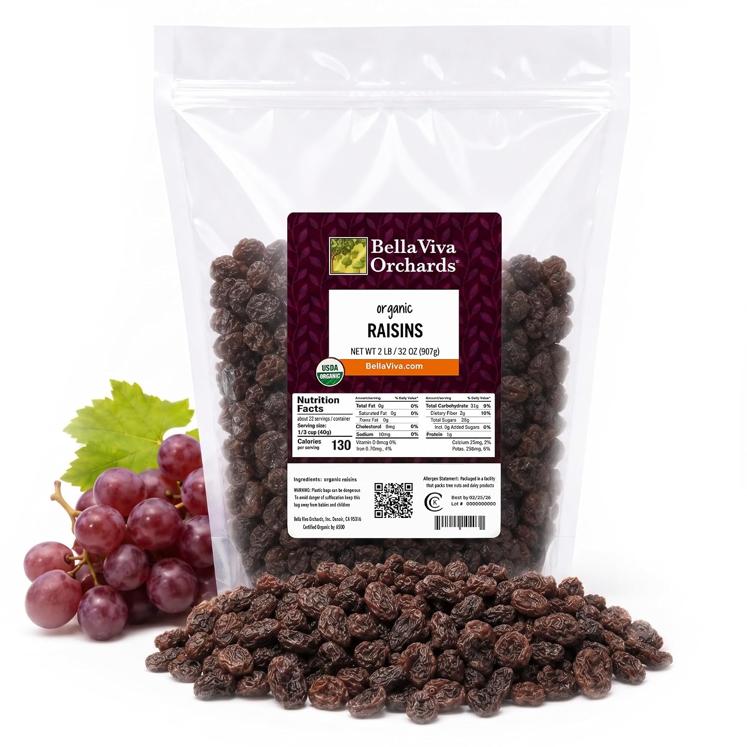 Bella Viva Organic California Raisins, 2 lb – No Oil Added, No Sugar Added
