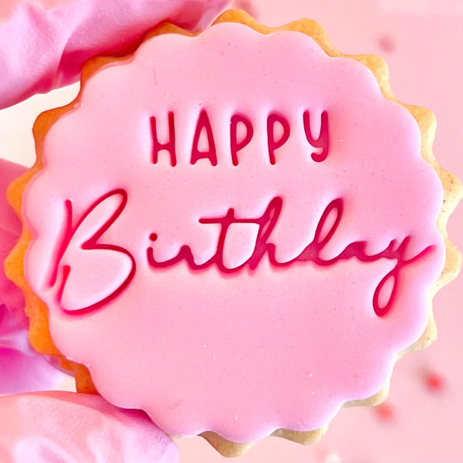 Happy Birthday Fondant Stamp Embosser for Biscuits Cookies and Cupcakes fits m&s Butter Biscuits Reusable Cake Decorating Tool for Biscuits and Cookies Marks and Spencers with Free Matching Cutter