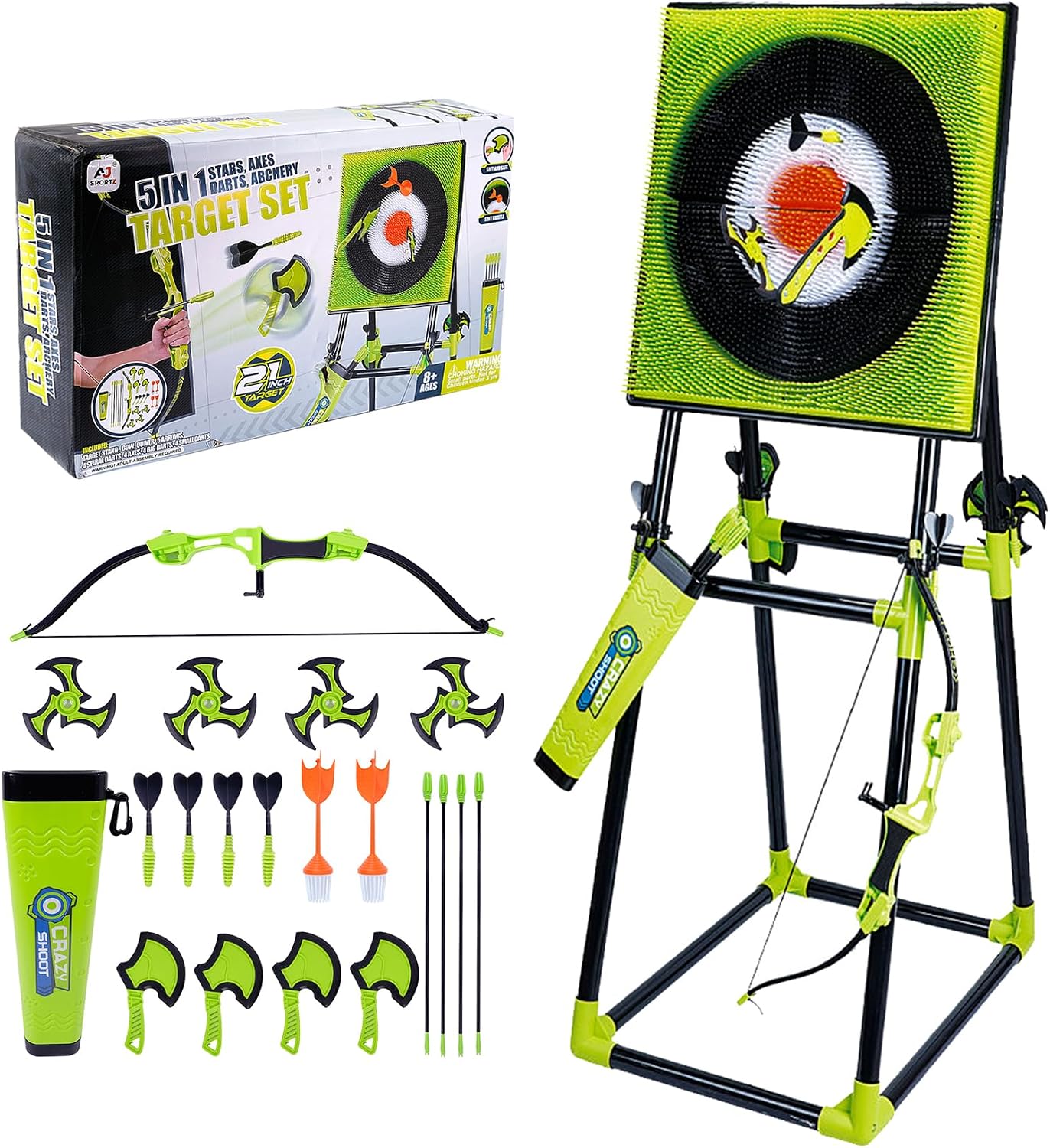 Axe Throwing Game for Backyard,Deluxe Axe Throwing Game Set,Contains Foldable Axe Throwing Board,Axes,Bows and Arrows and 3 Types of Darts