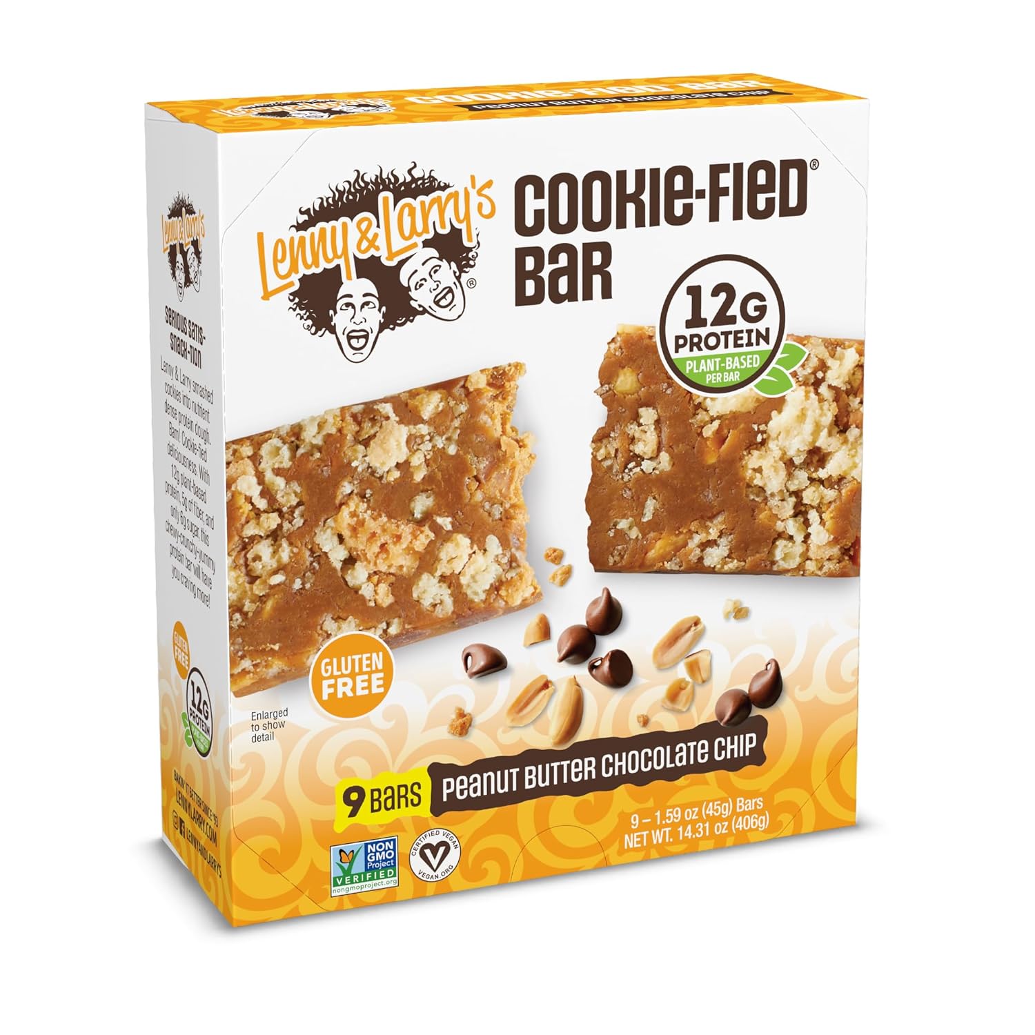 Lenny & Larry's Cookie-fied Protein Bar – Peanut Butter Chocolate Chip Vegan Protein Bars 9x45g – Healthy Snacks with 12g Plant Protein & 5g Fiber – Gluten free Power Bar, Keto Friendly, Non-GMO & Vegan