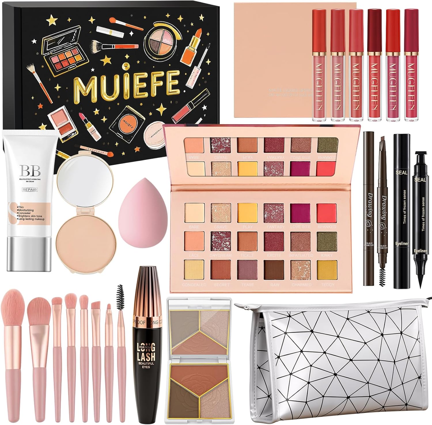 Makeup Set for Women, All in one Makeup Starter Kit with Storage Bag & Gift Box, Travel Full Make Up Set for Teenage Girls with BB Cream Eyebrow Pencil Eyeliner Mascara Eyeshadow Palette Lip Gloss
