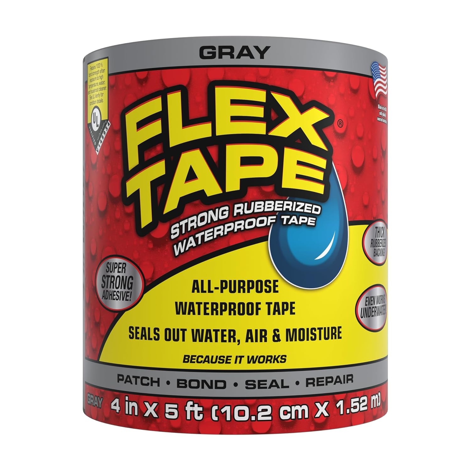 Flex Tape Strong Rubberized Waterproof Tape, Gray, 4 in x 5 ft, 1-Pack