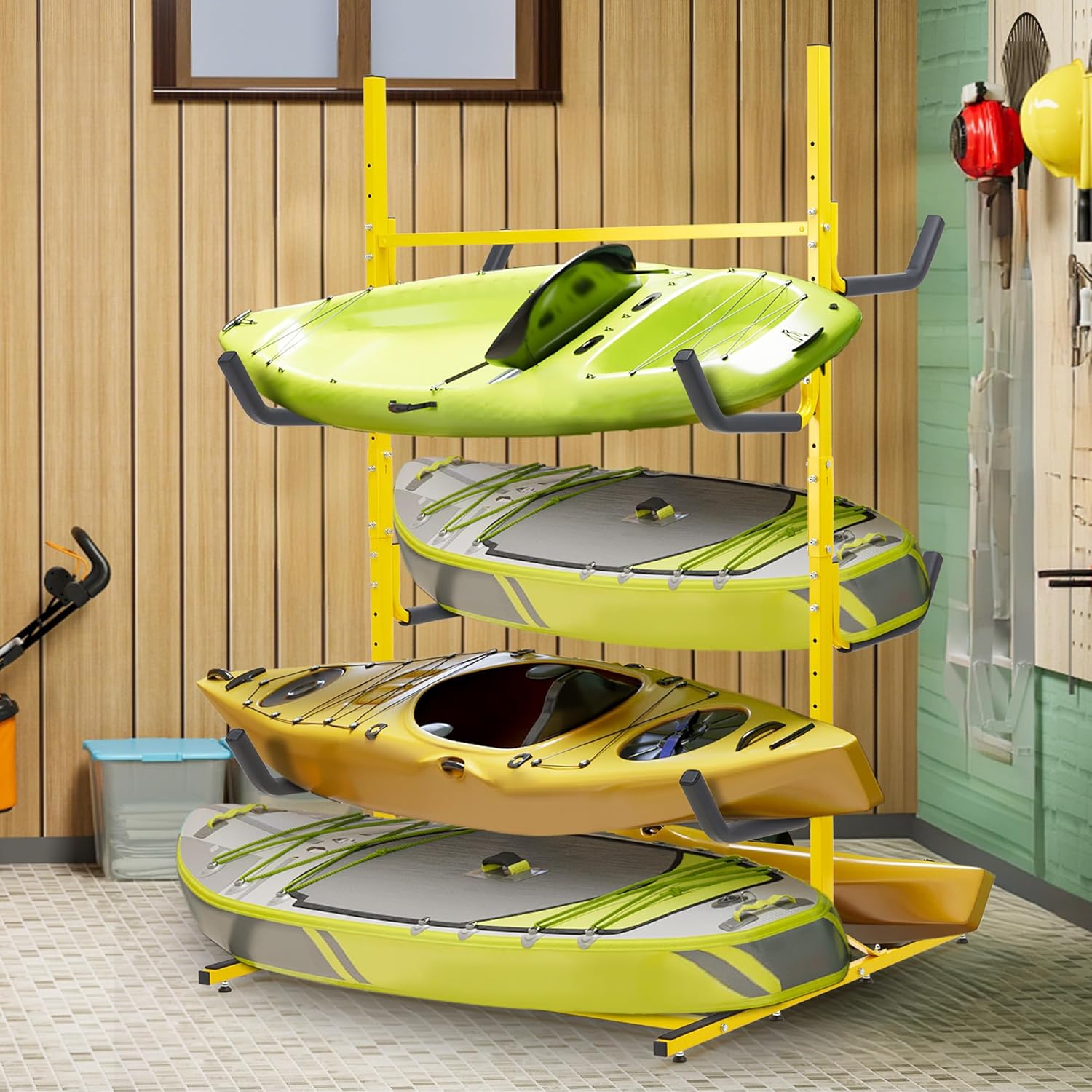 Heavy Duty Freestanding Kayak Stand for 6 Kayak Canoe Paddleboard,Kayak Storage Rack with Padded Arms and Adjustable Height Position,for Indoor Outdoor Garage