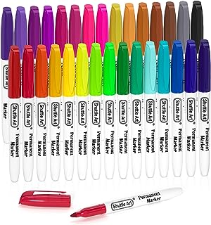 Shuttle Art 30 Colors Permanent Markers, Fine Point, Assorted Colors, Works on Plastic,Wood,Stone,Metal and Glass for Kids Adult Coloring Doodling Marking