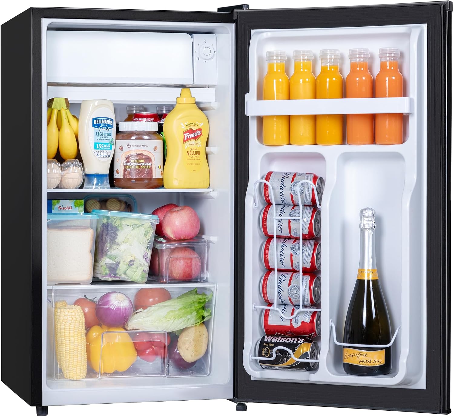 3.2 Cu.Ft Small Fridge with Freezer, Reversible Door Compact Refrigerator, Energy-saving, Low Noise, Mini fridge for Bedroom Dorm,Office and Apartment, Black
