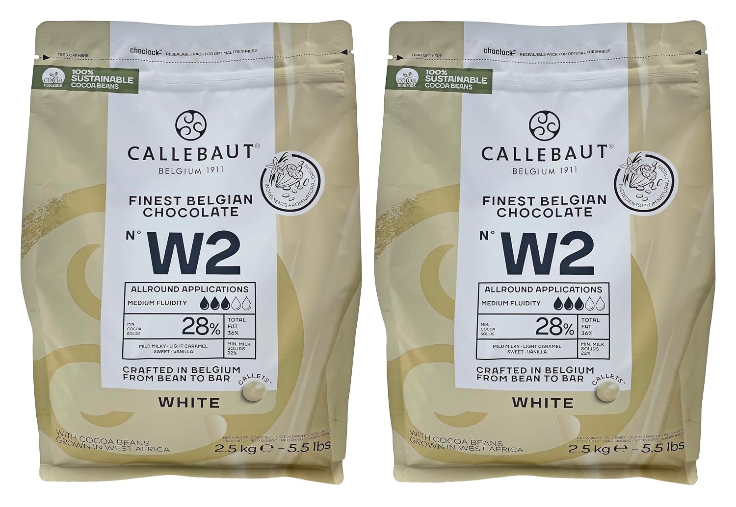 Belgian Chocolate Callets | 2 Pack of 5.51 Bags (2.5KG) (White Chocolate)