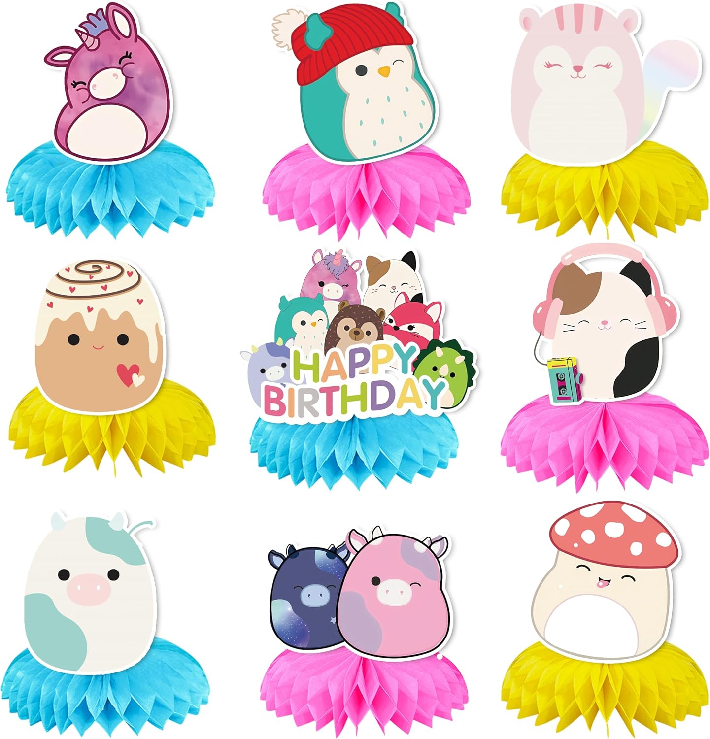 9Pcs Honeycomb Table Centerpiece, Themed Party Supplies, Birthday Party Desktop Decorations for Kids (A)