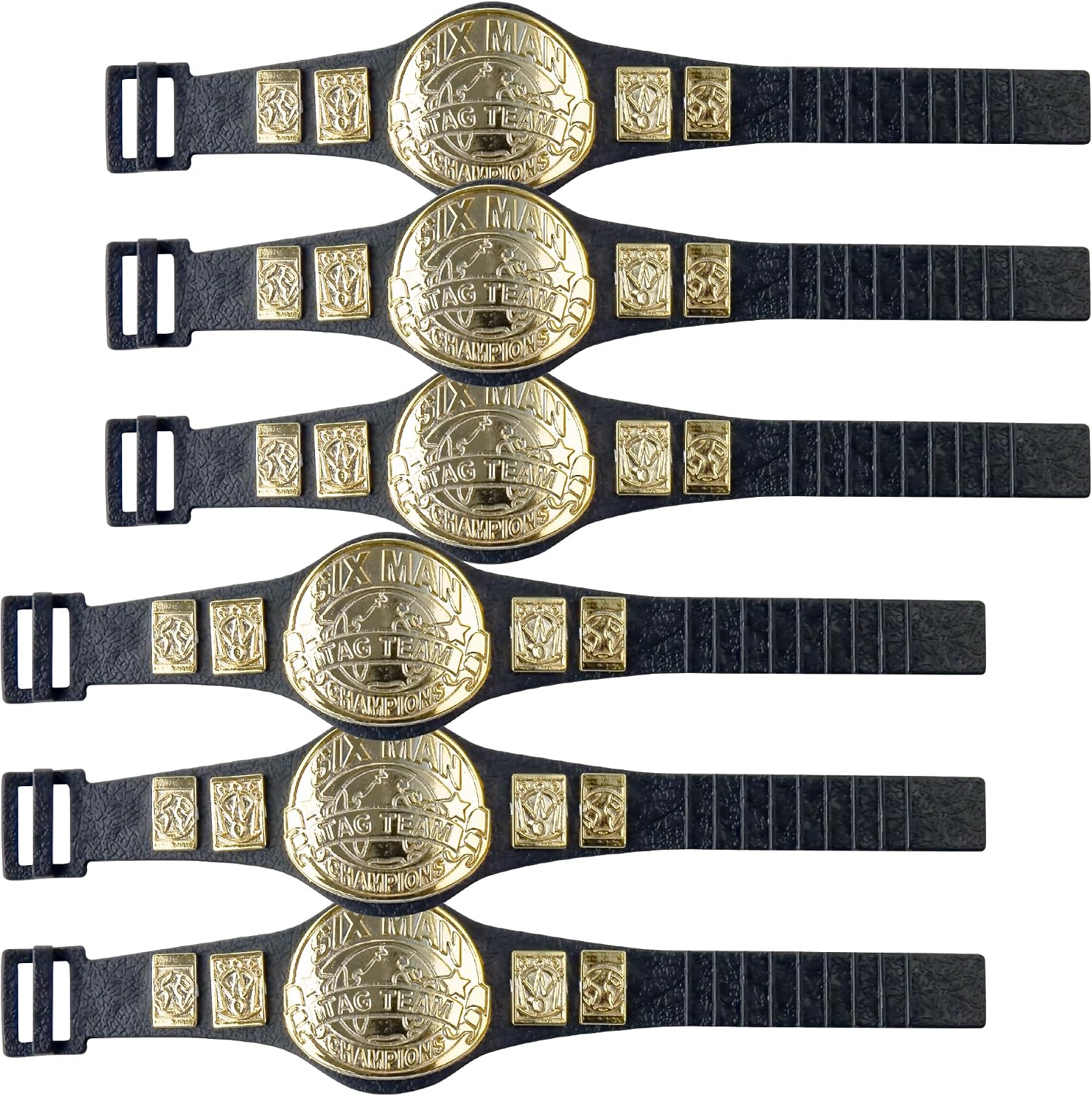 Set of 6 Six Man Tag Championship Belts for Wrestling Action Figures