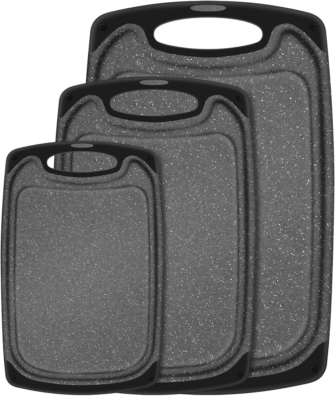 SHURFFY Chopping Board Set of 3, Small to Large, Chopping Boards for Kitchens with Non-Slip Feet and Deep Drip Juice Groove, Easy Grip Handle, BPA Free, Dishwasher Safe Cutting Board (Black)