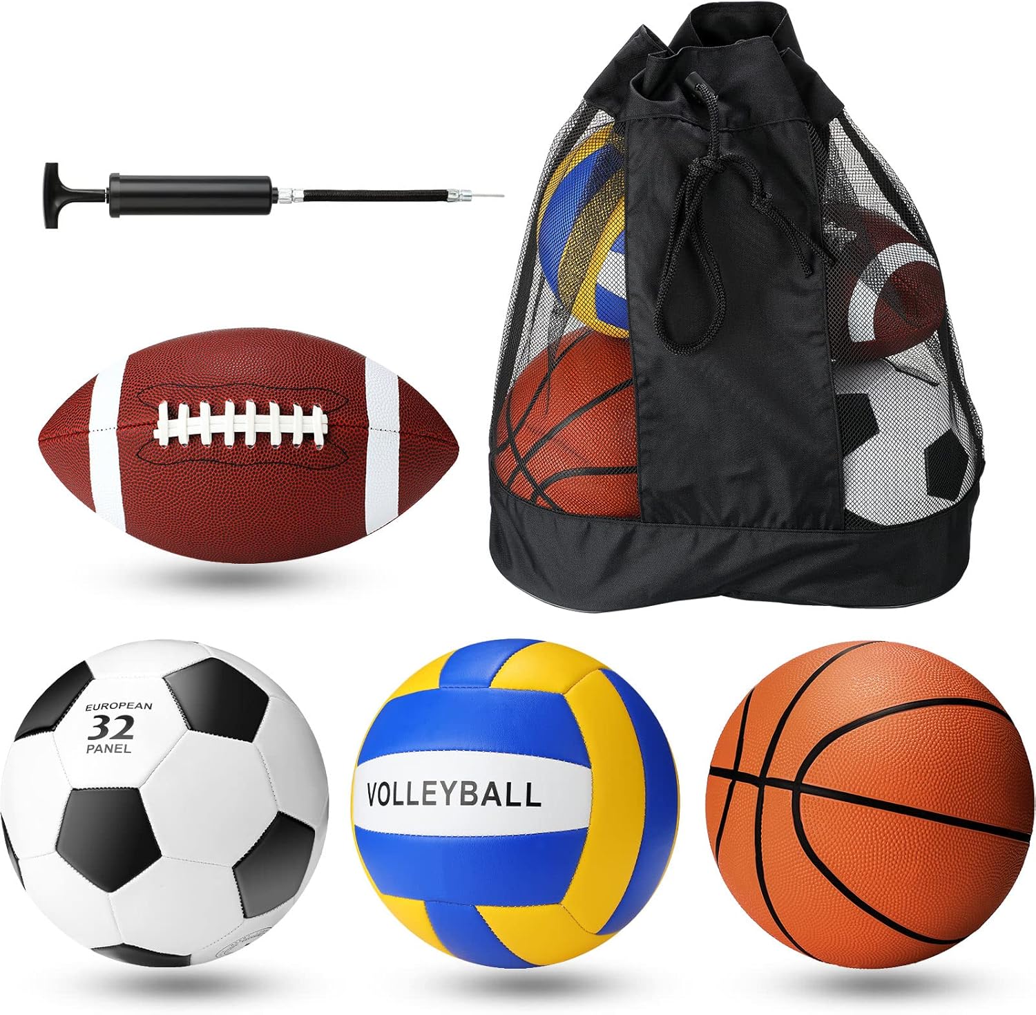 Jerify 4 Pcs Sport Balls Set Official Size Athletic Balls Include Soccer, Football, Basketball, Volleyball for Indoor Outdoor Game Activities Teens Youth Adult Ball Gifts