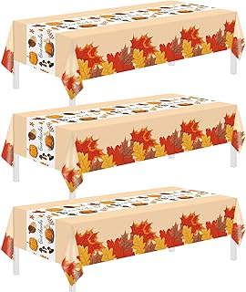 Childom Thanksgiving Tablecloth, 3 Pack Disposable Plastic Tablecloth 54" x 108" Thanksgiving Decorations, Autumn Maple Leaf Party Table Cover, Fall Harvest Party Decor for Outside,Picnic,Home,Dinner