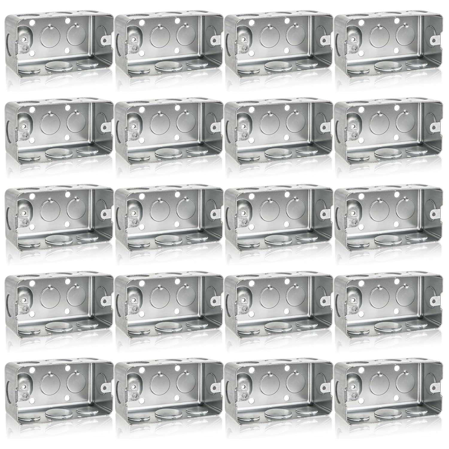Fasmov 20 Pack Metal Electrical Box, 4" x 2" Utility Electrical Box, 1-7/8" Depth Handy Box, Raised Ground,13 Cu. in. Capacity Square Electrical Junction Box, Galvanized Steel
