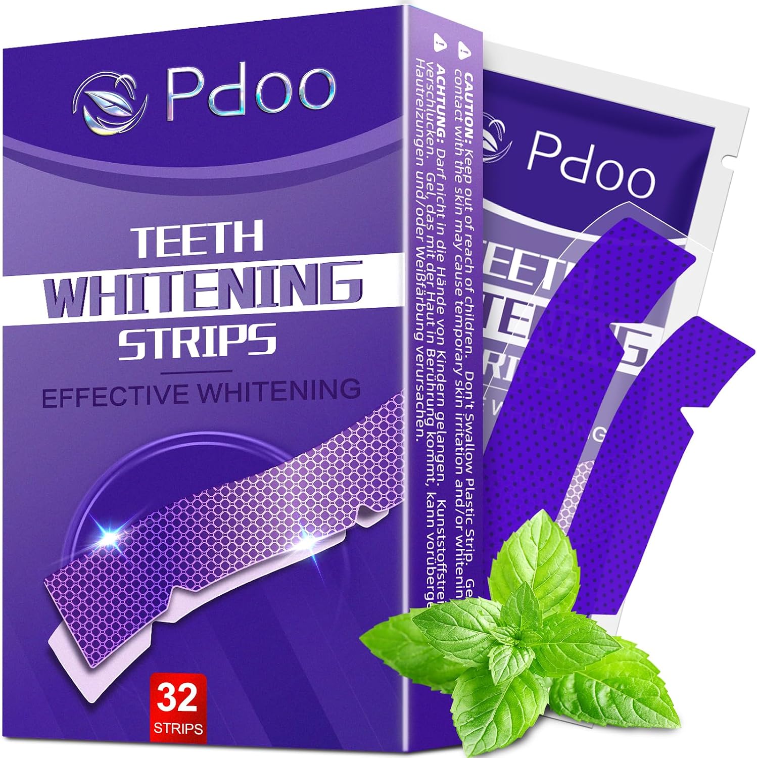 Purple Teeth Whitening Strips 16 Treatments - Enamel-Safe & No-Sensitivity & No-Slip Whitening Strips - Fast Teeth Whitening in 7 Days - Whitening Kit for Coffee, Wine Stains Removal, Mint Flavor