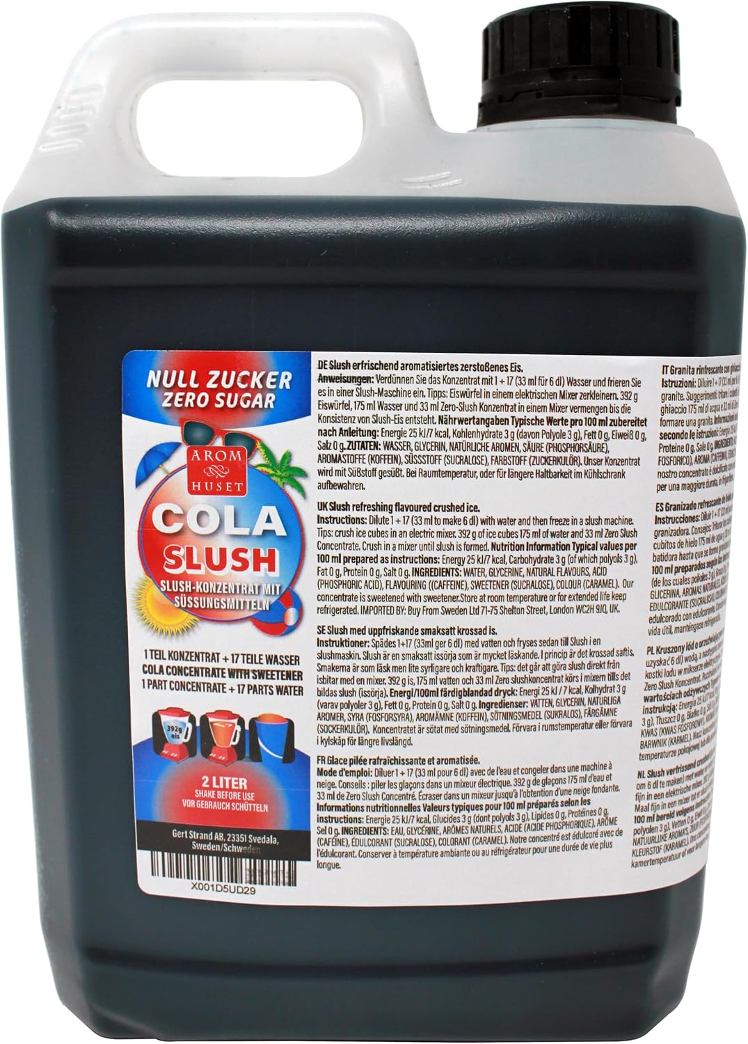 Aromhuset Zero Cola Slush Concentrate 2 Litres – Sugar Free Frozen Slushie Syrup Mix – For Slush Machines, Ice Drinks, Smoothies, Blender Mix and Home Use – Made in Sweden
