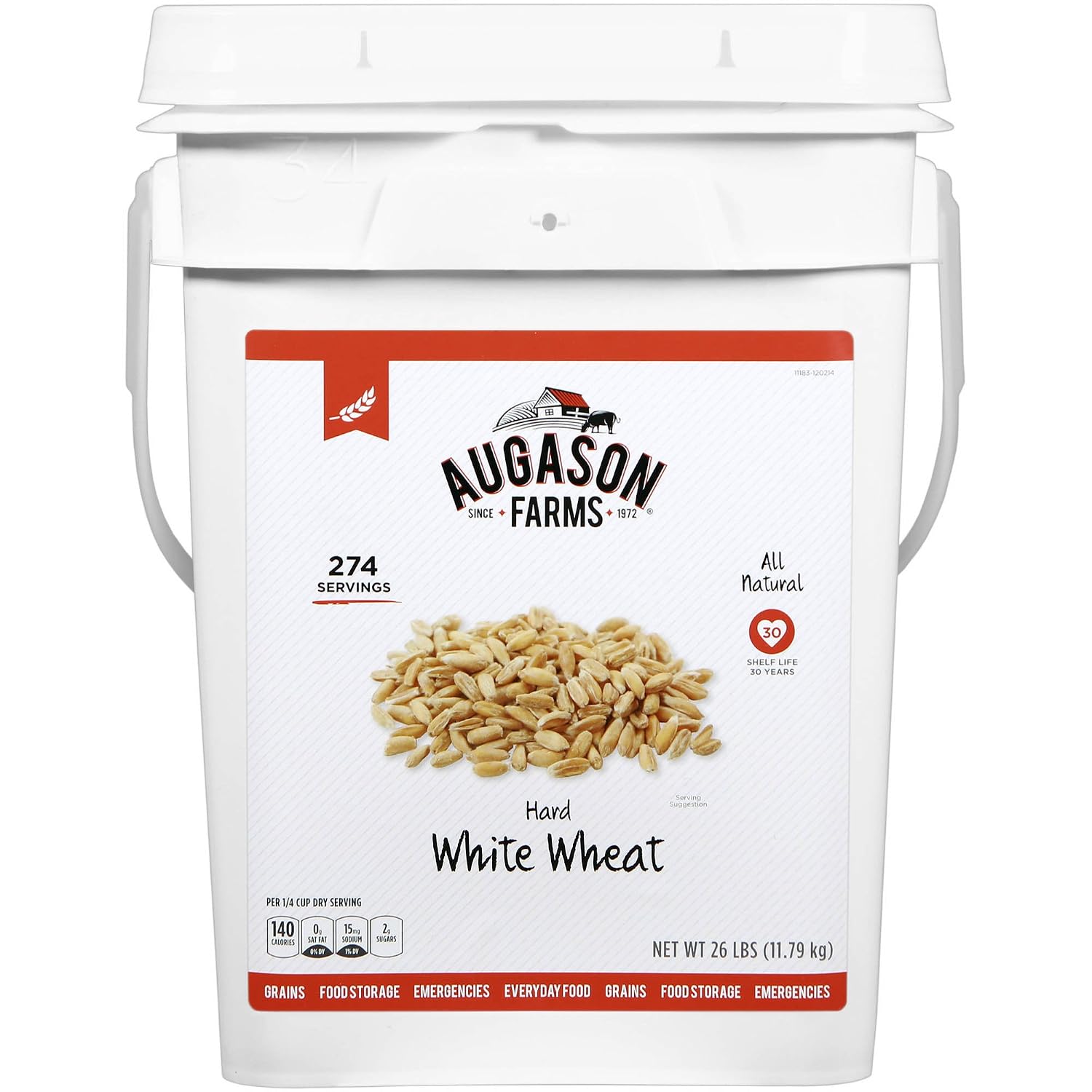 Augason Farms Hard White Wheat Emergency Food Storage 24 Pound Pail