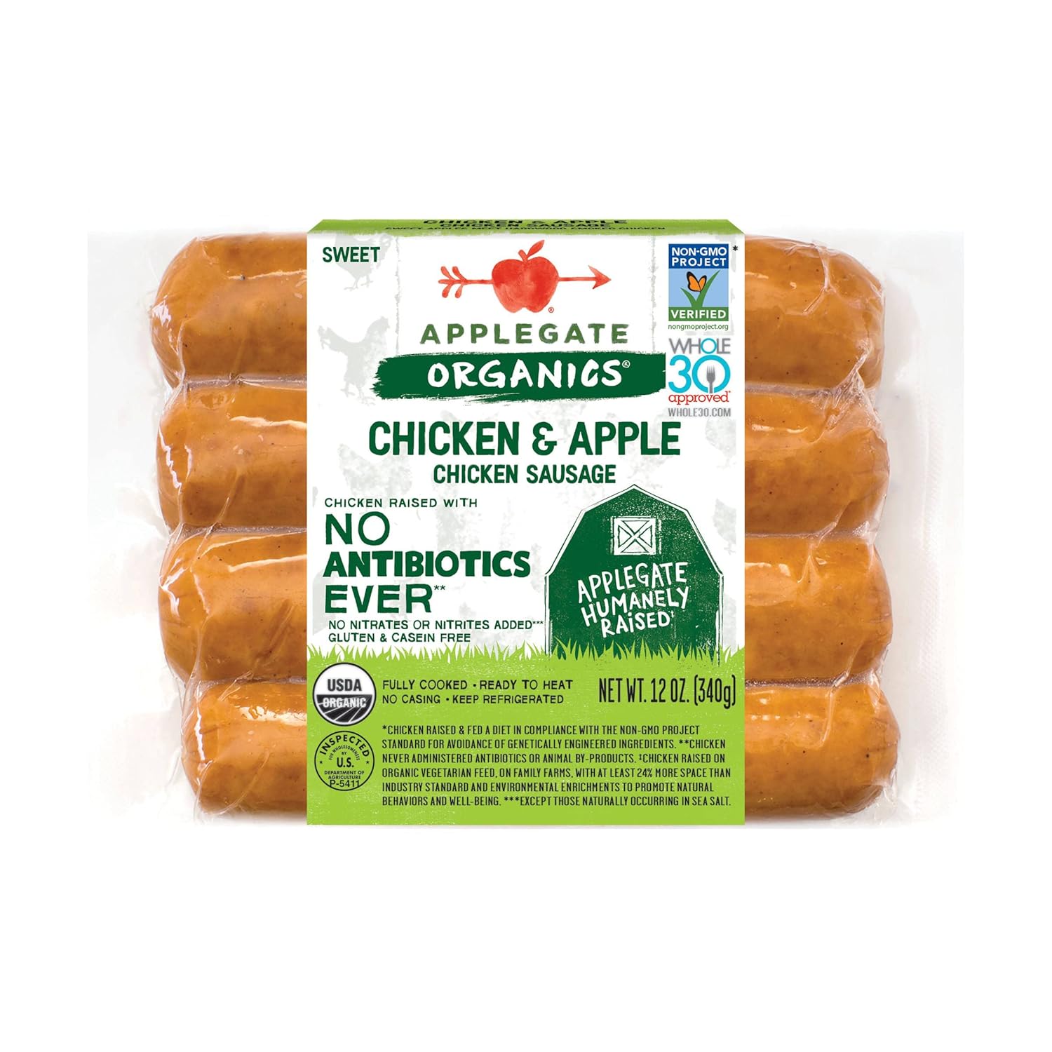 Applegate Farms Organic Sweet Apple Chicken Sausage, 12 OZ