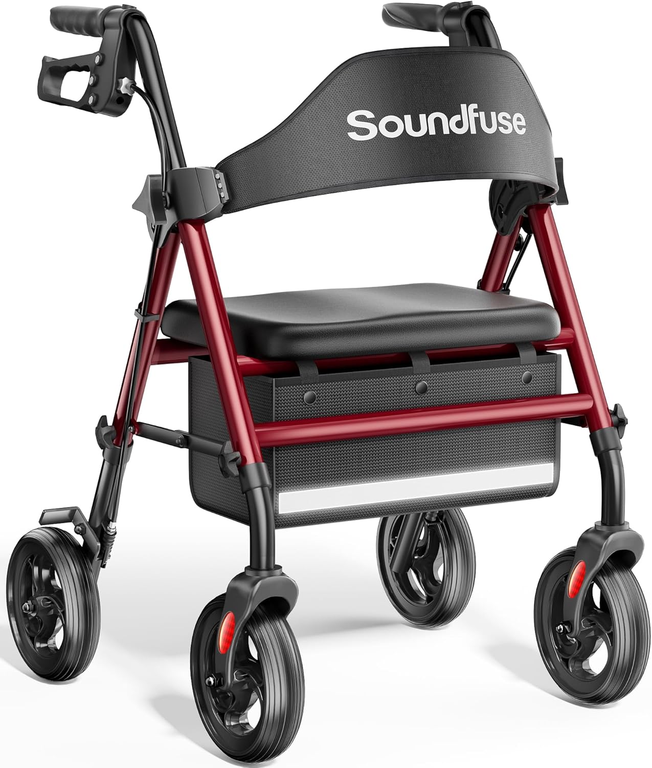 Rollator Walkers with Seat for Seniors, Foldable 8" Big Wheels All Terrain Rolling Walker, Handles and Ergonomic Seat Height Adjustable, 350lb Weight Capacity