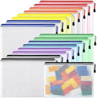 EOOUT 16pcs Mesh Zipper Pouch, Puzzles, Board Game Storage Bags for Organizing, Waterproof Zip File Bags, Letter Size, A4 Size, for School Office Supplies, Storage Bags, 8 Colors