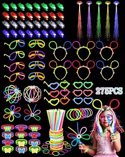 275 PCS Glow in the Dark Party Supplies for Kids Adults, Light Up Party Favors, Glow Sticks Bulk Party Pack Bracelets Finger Lights Glasses Headband LED Light Hair Wedding Birthday New Year Halloween