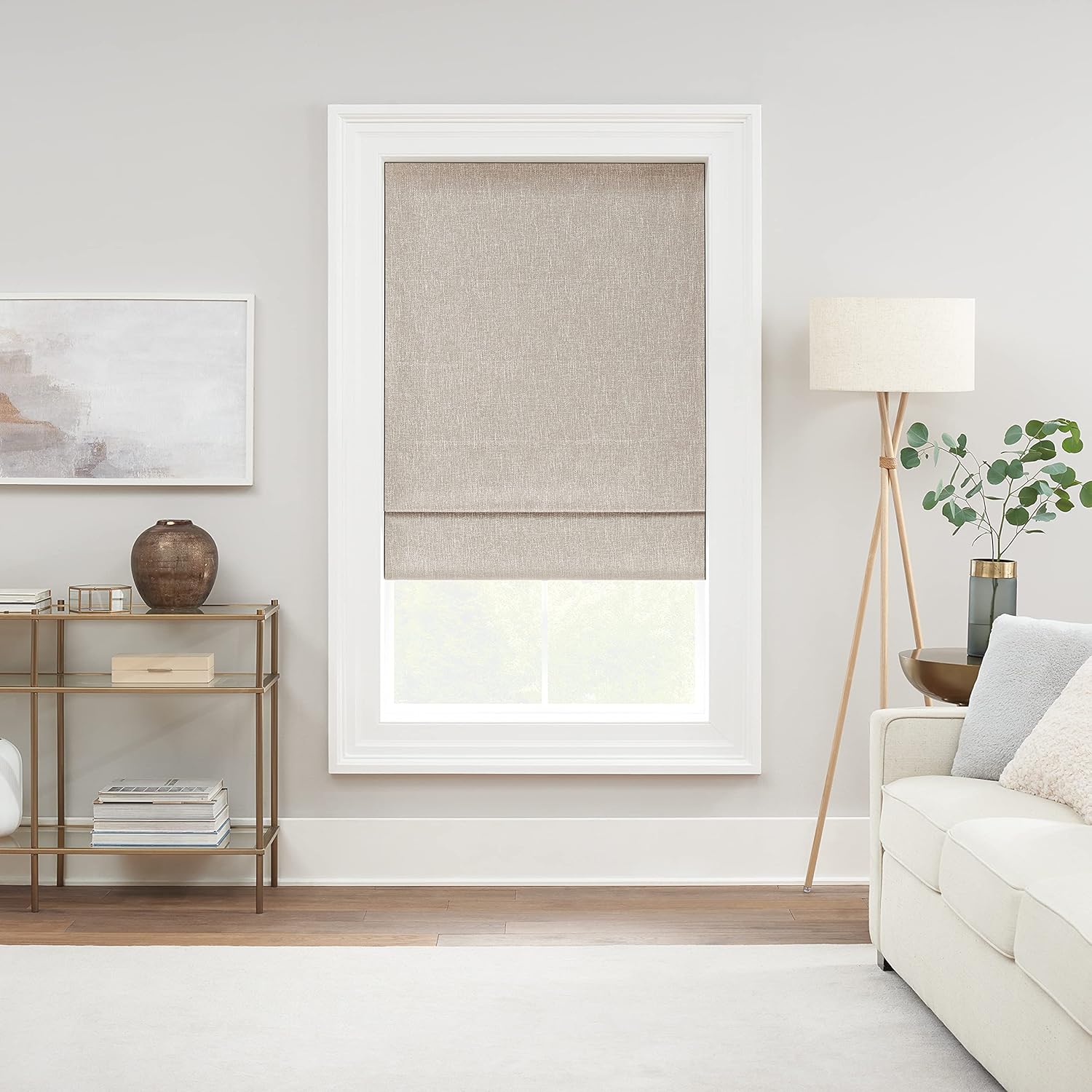Eclipse Drew Noise Reducing Blackout Cordless Lined Window Roman Shade for Living Room, 33 in x 64 in, Linen