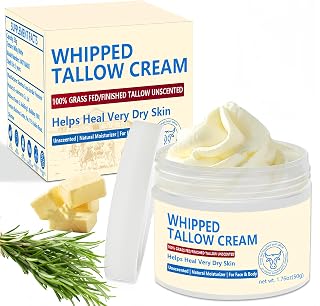 Beef Tallow, Beef Tallow for Skin, Beef Tallow Face Moisturiser, 100% Grass Fed Beef Tallow for Skin Care - Natural Handmade Lotion Whipped Beef Tallow Cream for Face & Body Sensitive Skin - 1.76 OZ.