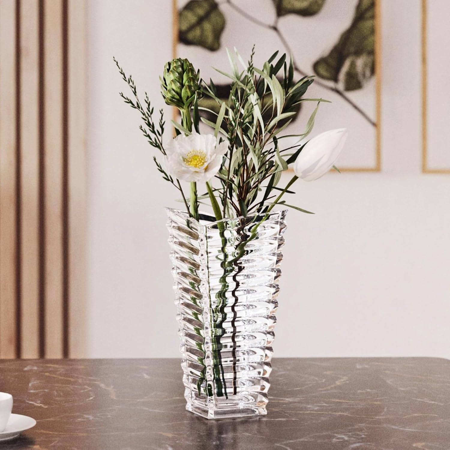 Queensway Home & Dining Crystal Look Heavy Glass Bouquet Flower Vase Holder for Home Table Decor Wedding Centrepiece Dining and Living Rooms