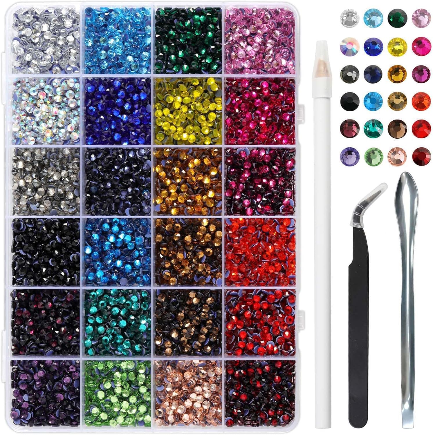 BEADSLAND Hotfix Rhinestones Mixed 24 Colors,SS16/7200pcs | Mat: glass,4mm,DIY,for crafts clothes,with tweezers,wax pencil and spoon